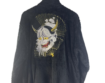 Vintage FUGUTAITEN Hannya Oni Stickerei Sherpa Fleece Jacke Japanische Streetwear