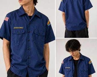 Vintage Boy Scouts of America BSA Blue Uniform Work Shirt USA Made Ventura County