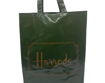 Vintage Harrods Knightsbride Grün PVC Vinyl Shopper Einkaufstasche London
