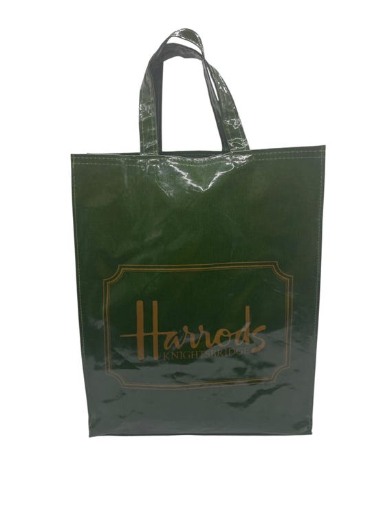 Vintage Harrods Knightsbridge Green PVC Vinyl Shopper Tote Bag London