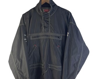 Vintage Levi's Y2K Pullover Windbreaker Anorak Jacke Netzfutter Schwarz Kontraststich