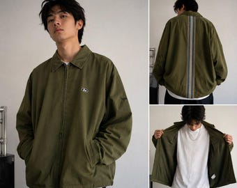 Vintage 90s Bitch Skateboards Olive Fleece Lined Zip Coach Jacket Back Stripe