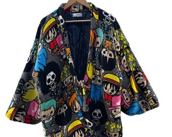 Vintage einteilige Kimono-Volldruck-Fleecejacke