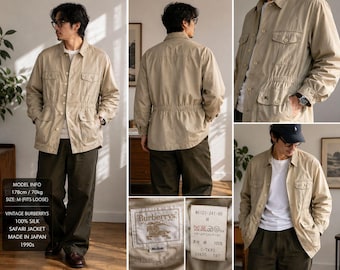 Vintage Burberrys Japan 100% Silk Safari Field Jacket Men’s M Beige 1990s