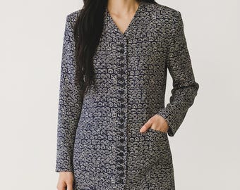 Vintage 90er Jahre Norma Kamali Abstract Print Button Blazer Jacke Art Deco Designer