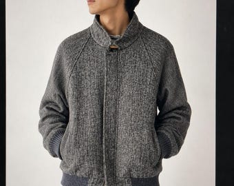 Vintage Peregrine Harris Tweed Herringbone Bomber Jacket Grey Made in England