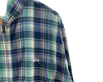 old stussy 90’s Lee Plaid Army Jacket Vintage Stussy Plaid Cotton Jacket - Etsy