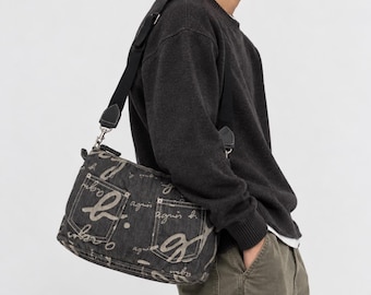 Agnes B. 2000s Script Denim Shoulder Bag