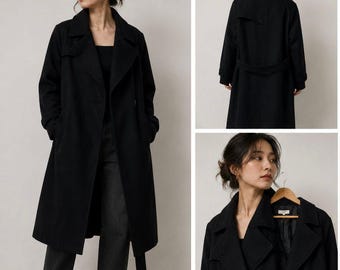 Axes Femme Japan Black Asymmetrical Wrap Trench Coat Belted Women’s M