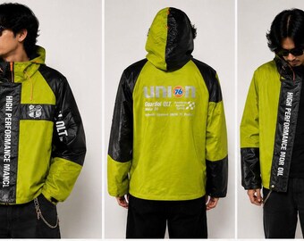 Vintage Union 76 Guardol QLT High Performance Motor Oil Racing Hooded Rain Jacket LL Y2K