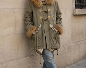 Vintage LIZ LISA Fur Hood Military Parka Coat Sherpa Lined Gyaru Himekaji Y2K Japan