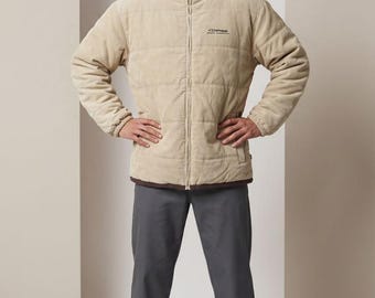 Vintage Piko Sportswear Cord Fleece Steppjacke Beige Braun Y2K