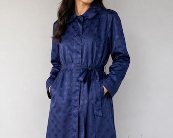 Vintage Mila Schön Japan Navy Polka Dot Belted Coat Rain Coat