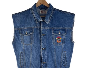 Vintage 90er Jahre Bradford Bulls Collection Jeans Weste Cut-Off Trucker Jacke Rugby League