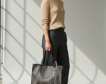 Vintage Celine Macadam-draagtas groot monogram canvas leer Italy