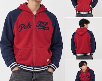 Vintage Y2K Polo Ralph Lauren Polo RL Red Navy Colorblock Full Zip Hoodie
