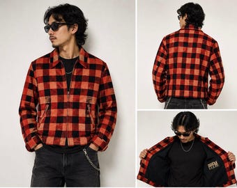 Vintage PPFM Peyton Place For Men Buffalo Plaid Zip Jacket