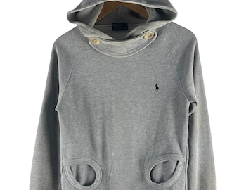 Vintage Polo Ralph Lauren geribbelde hoodie met knopenhals