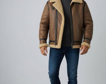 80s Vintage Schott Type B-3 Flight Mouton Leather Jacket - Etsy