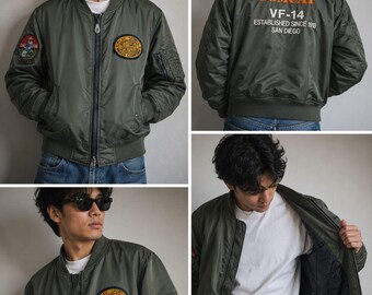 Vintage Tomcat VF-14 MA-1 Flight Bomber Jacket Military Olive Japanese Streetwear