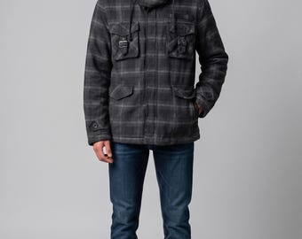 Vintage In The Attic Rockers Kleidungsstück Karierte Kapuze Militärjacke Japanische Streetwear