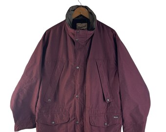Vintage Woolrich Rugged Outdoorwear Burgundy Plaid Lined Field Jacket