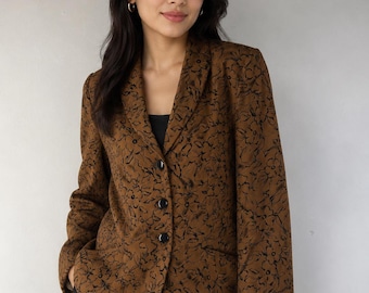 Vintage Pierre Cardin Paris gebloemde wollen blazer bruin zwart