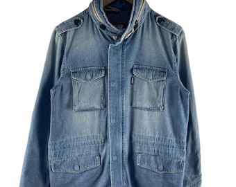 Vintage Avirex PX-denim veldjas met capuchon, militaire stijl