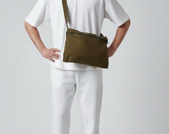 Ateliers Penelope canvas schoudertas bruine vintage messenger-tas in Japanse stijl