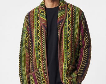 Vintage Missoni Intimo Multicolor Tribal Jacquard Strickjacke