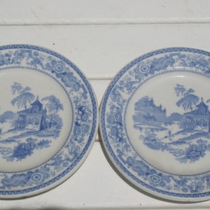 RARE O.P.co Syracuse China Floral Blue Porcelain Plates  1939 and 1942 [SET of 2] # 43 and 44