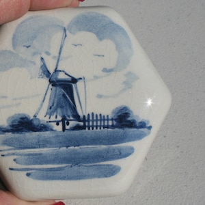 Vintage Delft Blue Hexagon Sugar Handpainted Jar with Lid #11