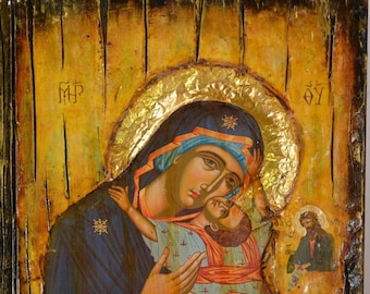 Vergine Maria e Gesù Cristo che si baciano dolcemente, icona di Kardiotissa - Icone greco-ortodosse