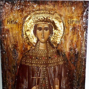 Saint Irene Irina Santa Irene Greek Orthodox Icon Byzantine Religious Antique Style