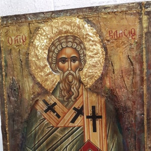 Saint Vlasios Christian Religious Handmade Icon Greek Icons Byzantine Ikons Rare