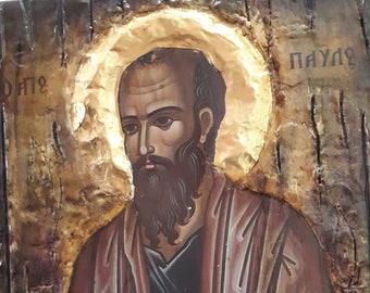 Saint Paul Apostle Agios Pavlos on Wood Icon- Greek Orthodox Byzantine Icons