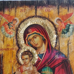 Virgin Mary Panagia Therapevousa Icon-Orthodox Greek Byzantine Handmade Icons