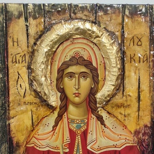 Saint Lucia Lucy Santa Lucia - Rare Byzantine Greek Orthodox Icon-Antique Style Icons