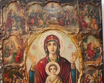 Virgin Mary and Jesus Christ the Life Icon- Greek Orthodox Famous Religious Icons
