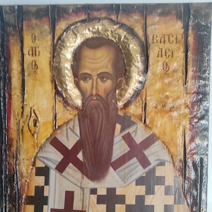 Saint Vasilios Byzantine Icon: Greek Orthodox Art, Wood & Aluminum