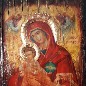 Virgin Mary Vrefokratousa-Jesus Christ Icon-Orthodox Byzantine Religious-Antique Style Famous Icons