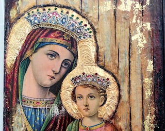 Vergine Maria degli Angeli e Gesù Bambino Cristo, grandi icone in stile antico greco-ortodosso