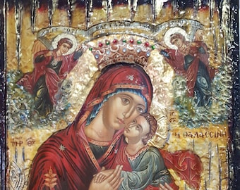 Vergine Maria di Thalassini - Icona di Gesù - Icona religiosa bizantina ortodossa - Icone in stile antico