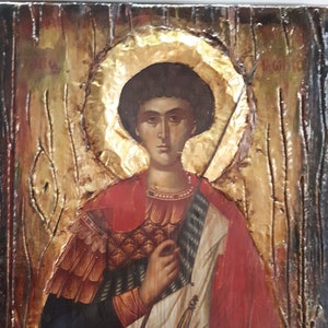 Saint St. George Icon- Handmade Greek Orthodox Byzantine Antique Style Icons