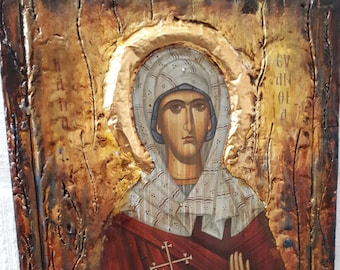 Icona ortodossa di Sant'Evanthia - Icone bizantine russe greche in legno, stile antico