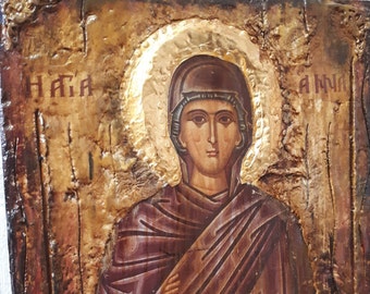 Sainte Anne-Anne - Icône de style antique sur bois grec orthodoxe byzantin