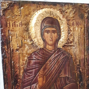Saint St. Anne Anna  - Antique Style Icon on Wood-Greek Orthodox Byzantine