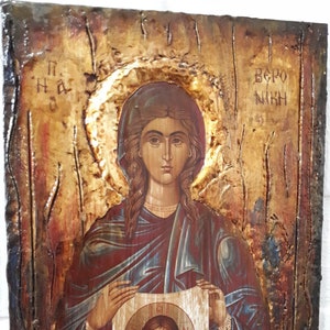 Saint St. Veronica Issue of Blood Icon- Rare Byzantine Greek Orthodox Antique Style Icons