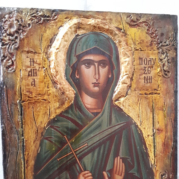 Saint Polyxeni Icone Ikona Ikon-Rare Byzantine Greek Orthodox Antique Style Icon