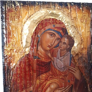 Virgin Mary Giatrissa with Jesus Christ icon- Greek Orthodox Byzantine Handmade Icons
